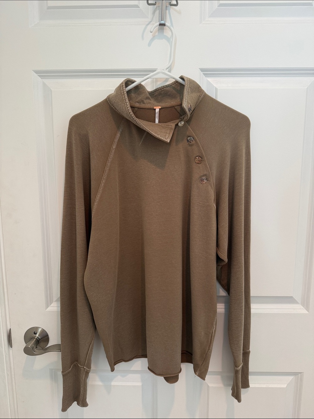 Free People Olive-Brown Button Mockneck Top